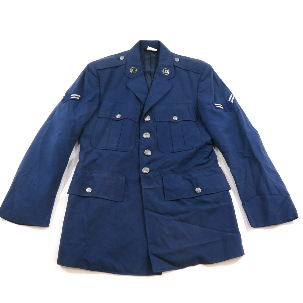 USAF Blue Uniform Tropical Coat 2 Collar pins Blue Sz 38S 1980s